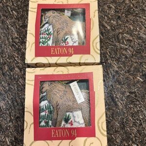 Two Vintage Eaton 94 Moose Christmas Ornament